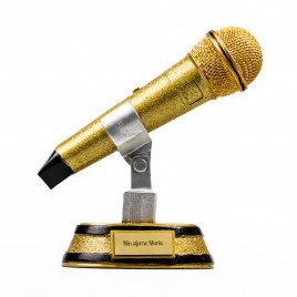 Gylden mikrofonstatue med indgravering