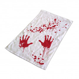 Håndklæde med blodige håndaftryk