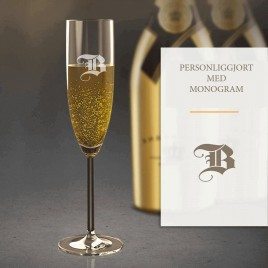 Champagne glas med indgraveret monogram